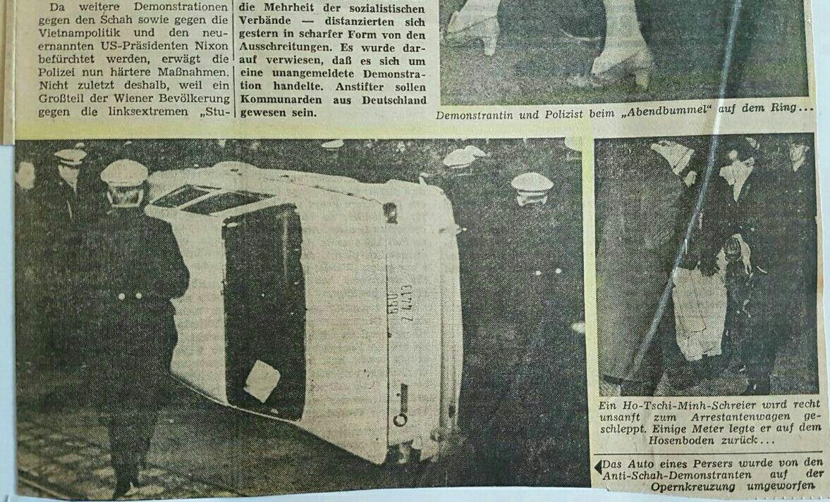 تصویر روزنامه اتریشی 23 ژانویه1969 تظاهرات دانشجویان ایرانی و اتریشی