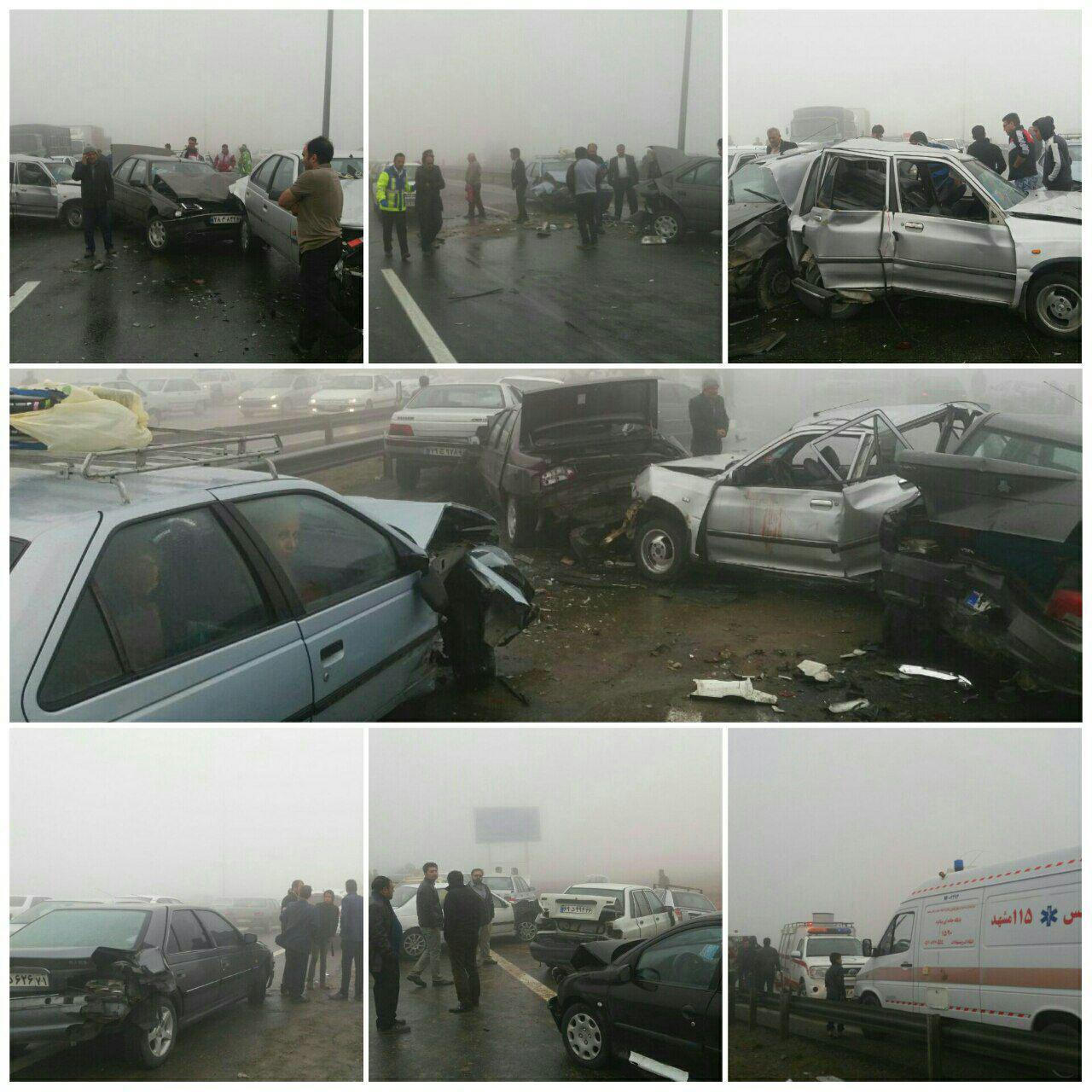   تصاویر وحشتناک از تصادف زنجیره ای 130 خودرو در مشهد 