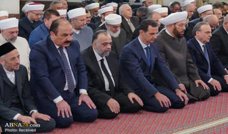 حضور بشار اسد در مراسم جشن میلاد پیامبر اکرم(ص) در مسجد دمشق + تصاویر