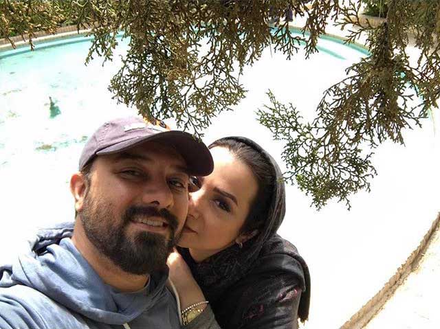 عکس دو نفره برزو ارجمند و همسرش در آغوش یکدیگر
