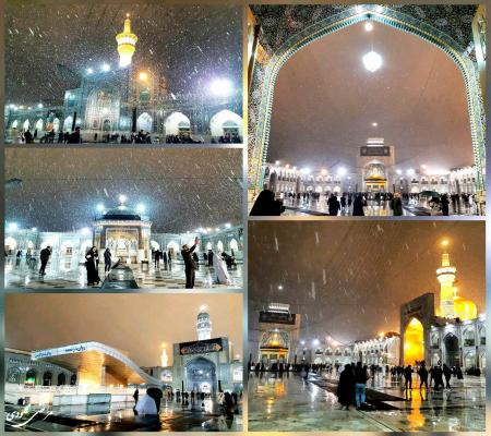 بارش اولین برف زمستانی در حرم مطهر رضوی + عکس