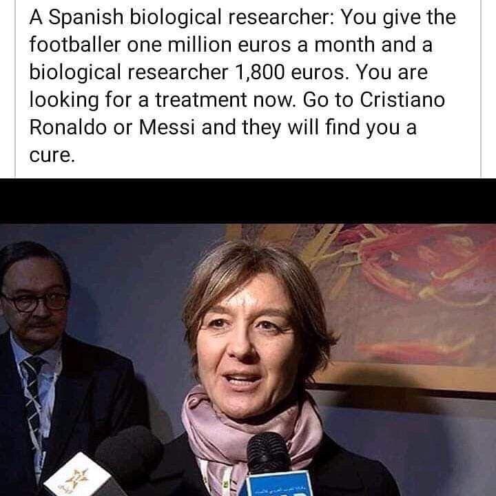 نوشته قابل تامل دانشمند بیولوژیک اسپانیایی: درمان کرونا را از مسی و رونالدو بخواهید +عکس