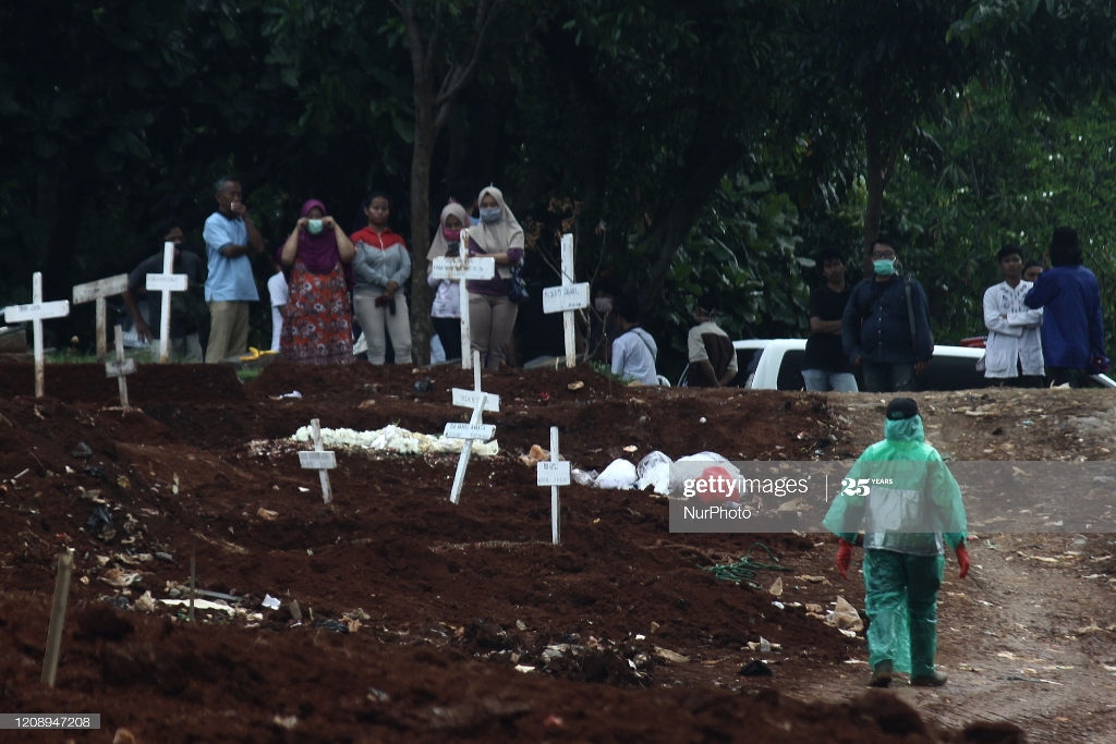 نحوه تدفین قربانیان کرونا در اندونزی + عکس