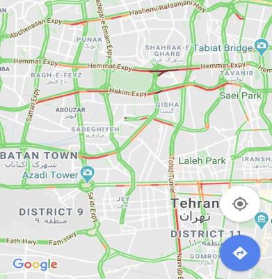  تصویر گوگل از ترافیک سنگین تهران و فاجعه ای در راه