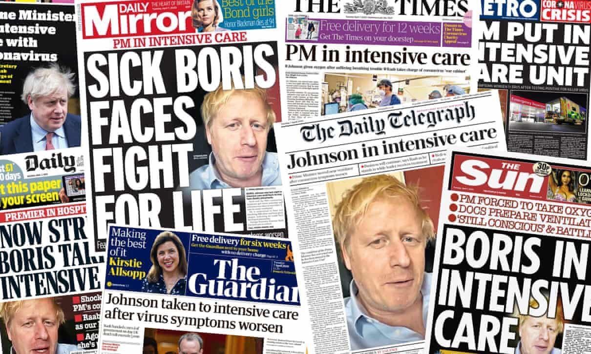 انتقال نخست وزیر بریتانیا به بخش مراقبت‌های ویژه در صفحه اول روز‌نامه ها + عکس