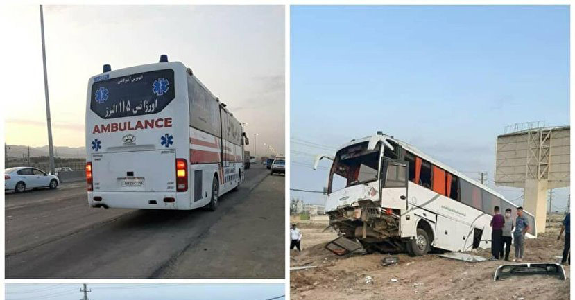 تصادف مرگبار اتوبوس و پژو پارس در آزاد راه قزوین + عکس