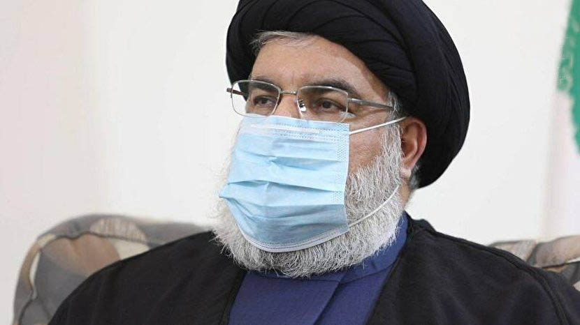 استفاده دبیرکل حزب الله لبنان از ماسک + عکس