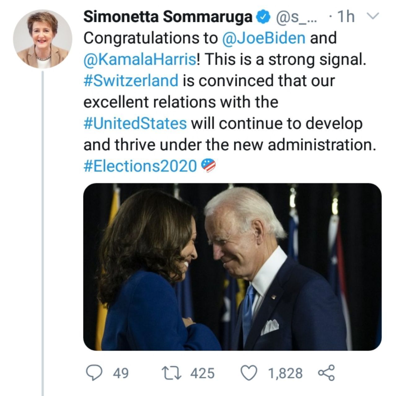  تبریک رئیس جمهور کنفدراسیون سوئیس به رئیس جمهور منتخب ایالات متحده آمریکا+ عکس