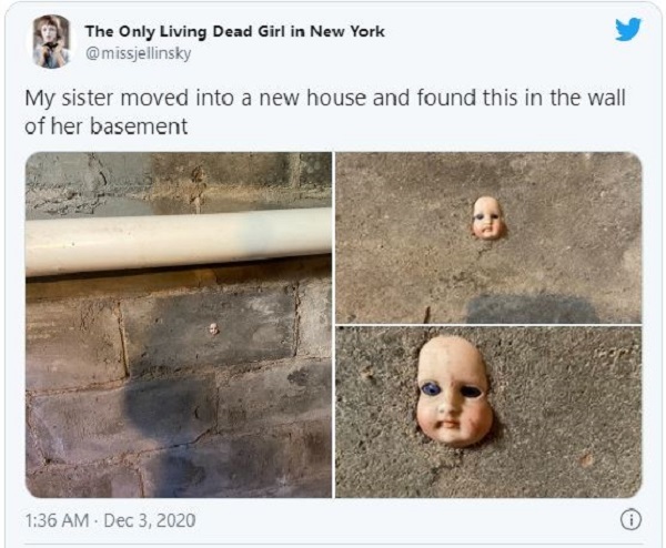 عروسک ترسناک در دیوار خانه باعث وحشت ساکنین شد +عکس
