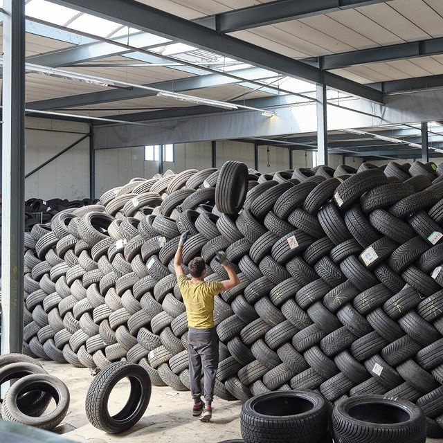 انباشته شدن لاستیک در مرکز بازیافت هلند + عکس