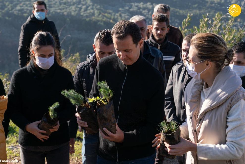 درختکاری بشار اسد و همسرش در طرطوس + عکس