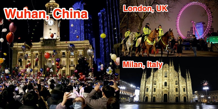 سال نو میلادی؛ جشن مردم در ووهان چین و شب سوت و کور شهرهای دیگر دنیا +عکس 