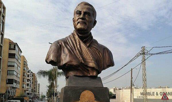 تندیس سردار سلیمانی در ضاحیه لبنان + عکس