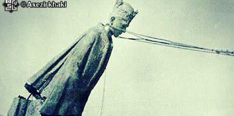 پایین کشیده شدن مجسمه فرح در شمال + عکس