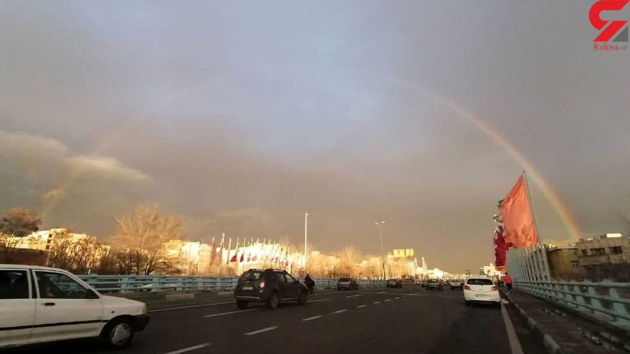 رنگین کمان زیبا در آسمان تهران  + عکس