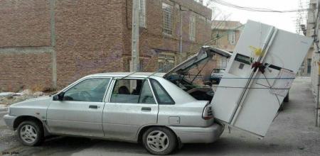 حمل یخچال دو قلو با پراید  +عکس