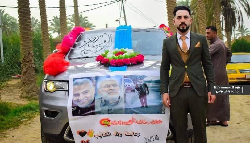 تزیین ماشین عروس با تصاویر فرماندهان مقاومت + عکس