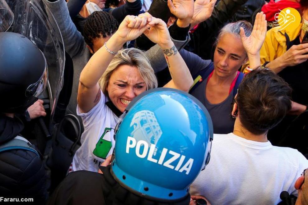 درگیری صاحبان مشاغل آسیب دیده با پلیس ایتالیا + عکس