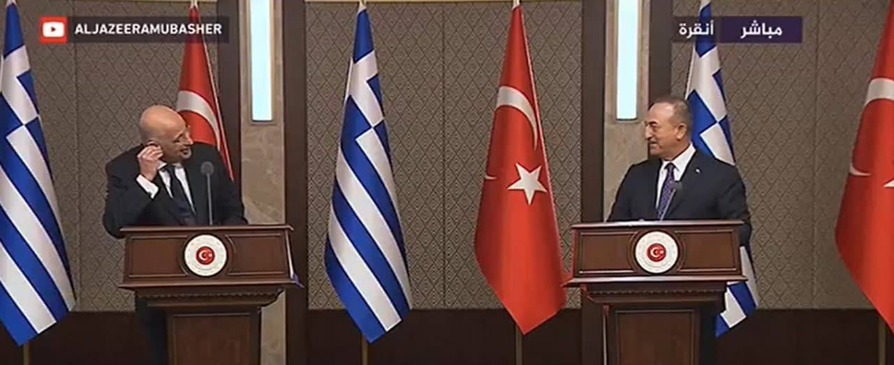 درگیری لفظی وزرای امور خارجه ترکیه و یونان در کنفرانس خبری +‌ عکس
