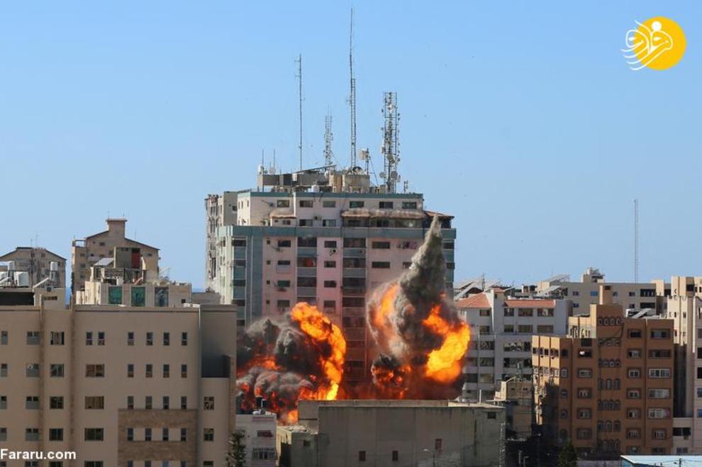 انهدام برج محل استقرار الجزیره و آسوشیتدپرس در غزه + عکس