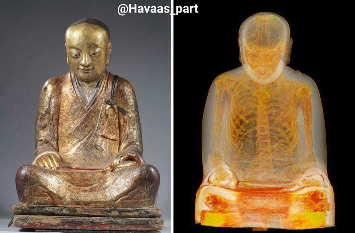 راهبی مومیایی شده درون مجسمه ۱۰۰۰ ساله +عکس