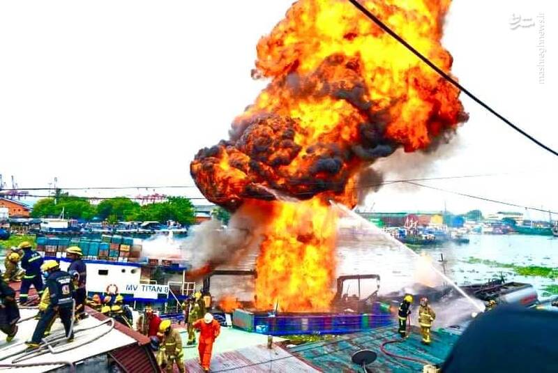 آتش سوزی کشتی باری در فیلیپین + عکس