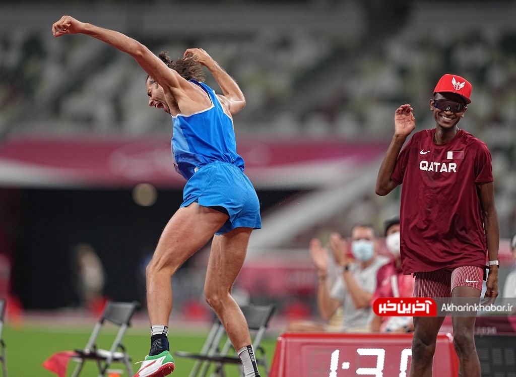 خوشحالی ورزشکار ایتالیا در مسابقات پرش از ارتفاع المپیک + عکس
