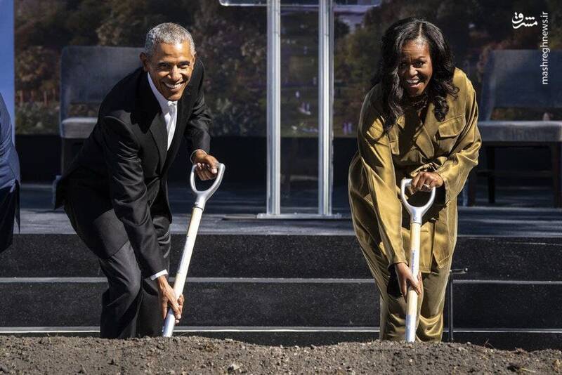 اوباما و همسرش در حال بیل زدن + عکس