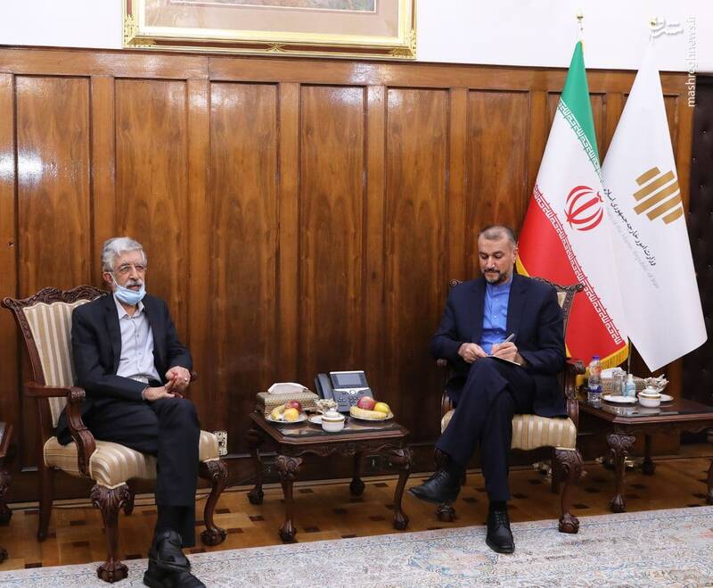 ملاقات صمیمانه وزیر امور خارجه با حداد عادل + عکس