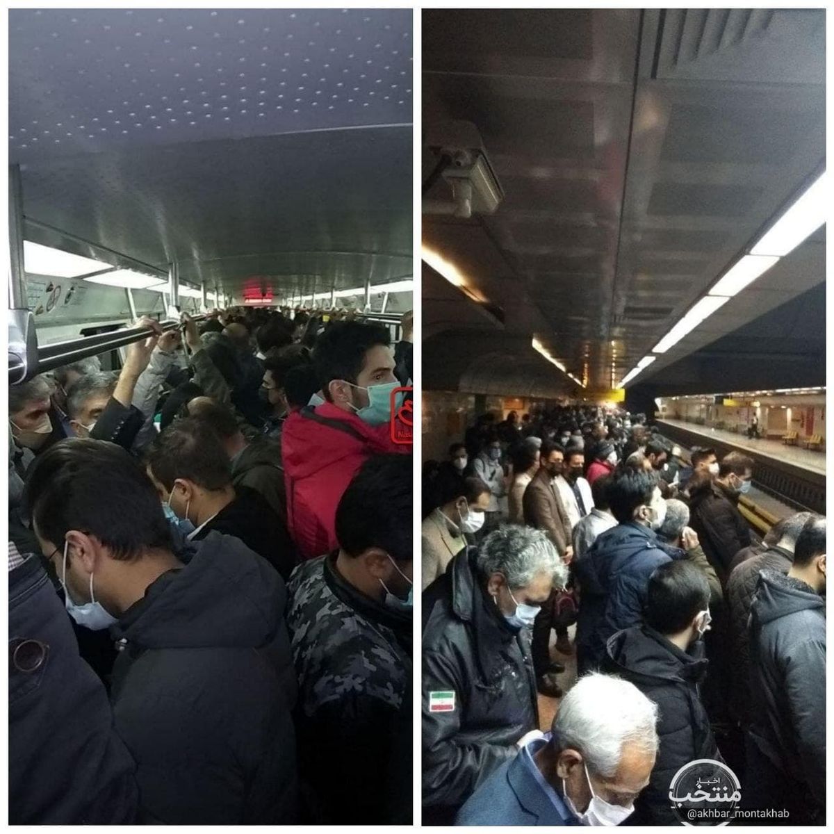 ازدحام مسافران در ایستگاه و داخل قطارهای خط ۴ مترو+ عکس
