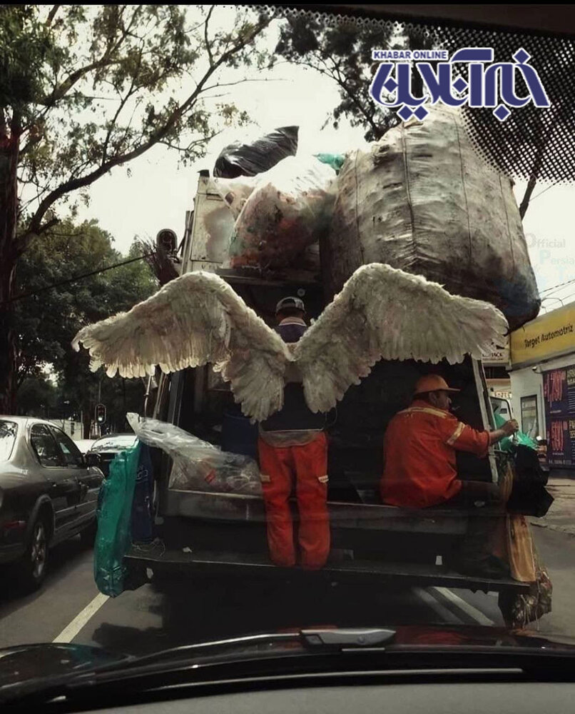استراحت یک فرشته زمینی پشت ماشین حمل زباله + عکس