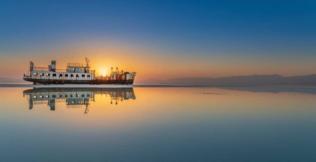 غروب زیبای دریاچه‌ی ارومیه + عکس