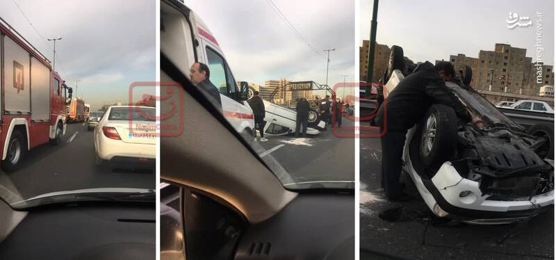 واژگونی خودرو ال ۹۰ در اتوبان کرج + عکس