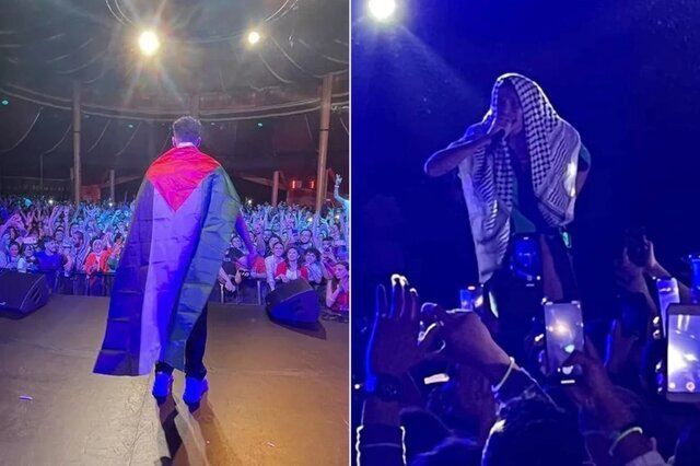 خواننده رَپ، پرچم فلسطین را در پاریس بالا برد + عکس