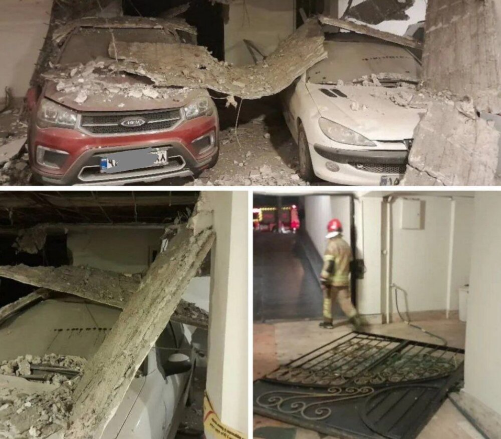 خسارت شدید به پژو ۲۰۶ در پارکینگ؛ انفجار ساختمان مسکونی در تهران + عکس