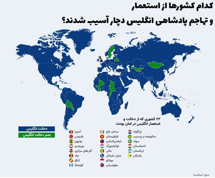  فقط ۲۲ کشور هرگز مورد تهاجم و استعمار انگلیس قرار نگرفته‌اند +تصویر نقشه 