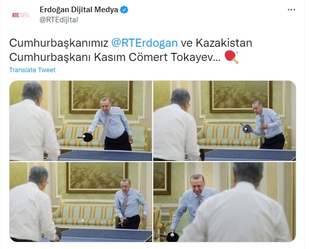 جنجال پینگ پونگ بازی اردوغان و رئیس جمهور قزاقستان + عکس