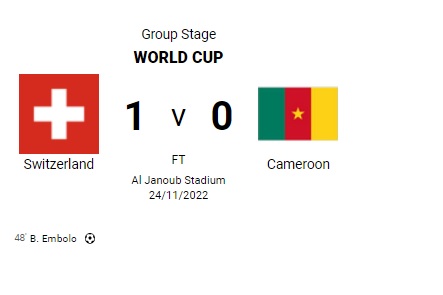 نتیجه بازی سوییس و کامرون در جام جهانی 2022 قطر +تصویر