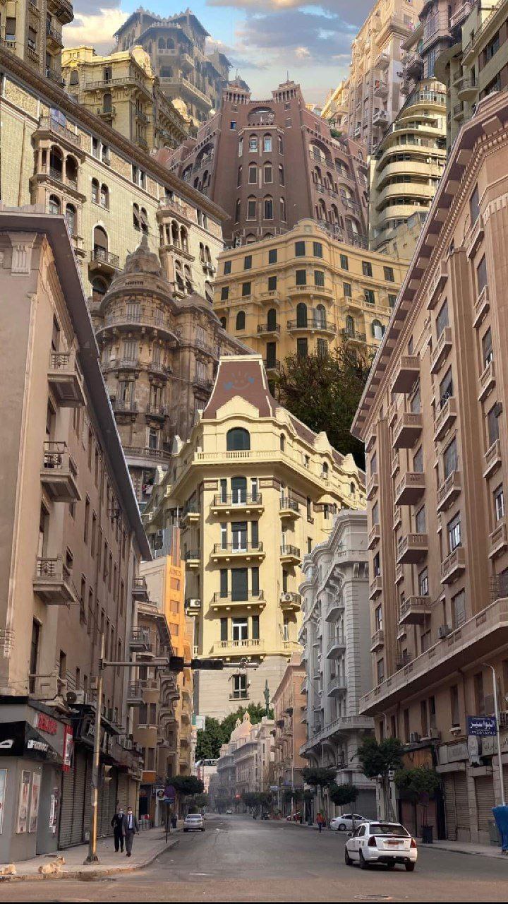 نمایی جالب از ساختمان‌ها در خیابانی از پایتخت مصر + عکس