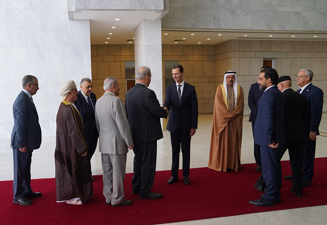 دیدار رؤسای پارلمان‌های عربی با بشار اسد + عکس