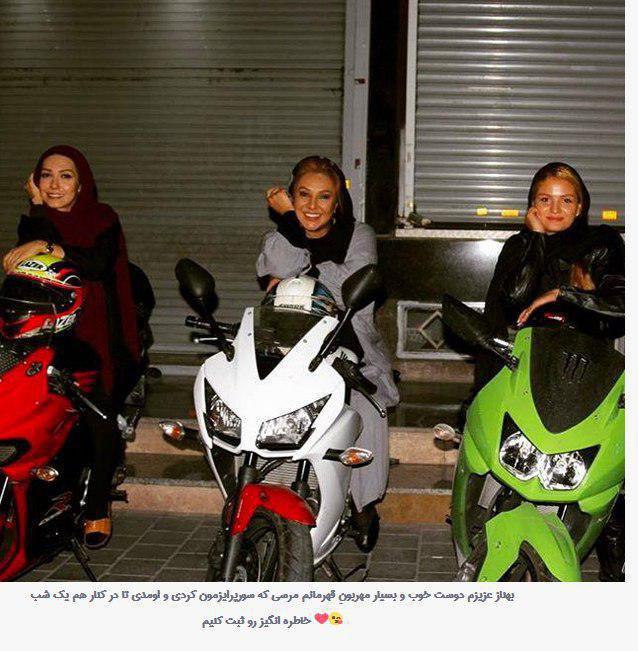 بازیگر زن به همراه قهرمان موتورسواری + عکس
