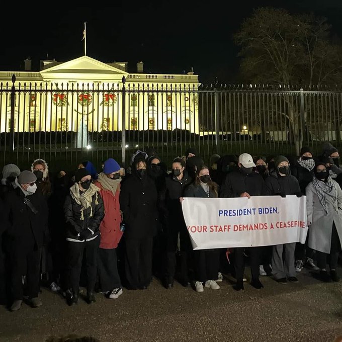 تظاهرات کارکنان کاخ سفید برای اعلام آتش بس در غزه+عکس