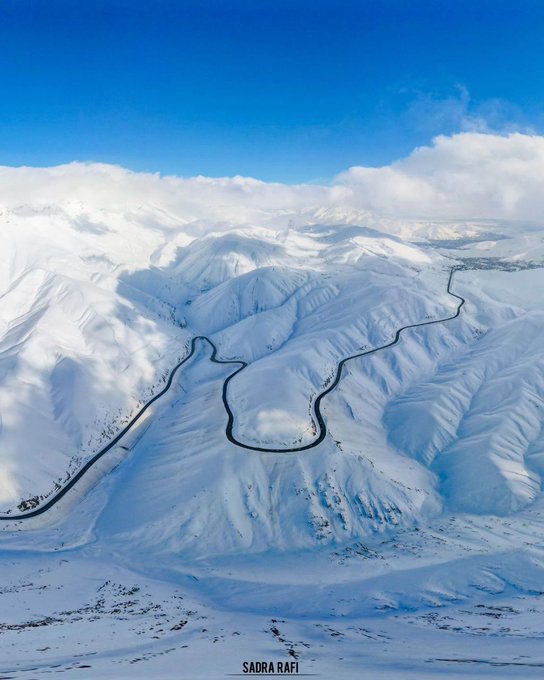 تصویر هوایی جالب از جاده هراز برفی که تا به حال ندیده‌اید+عکس