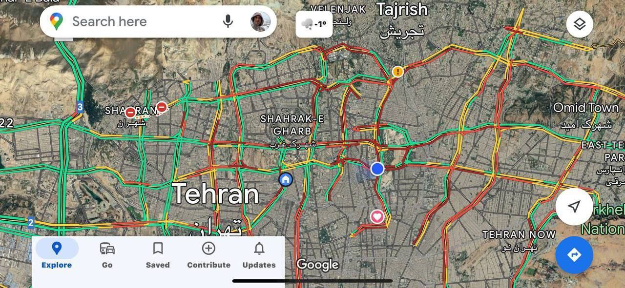 قفل شدن خیابان‌های تهران پس از بارش برف+عکس