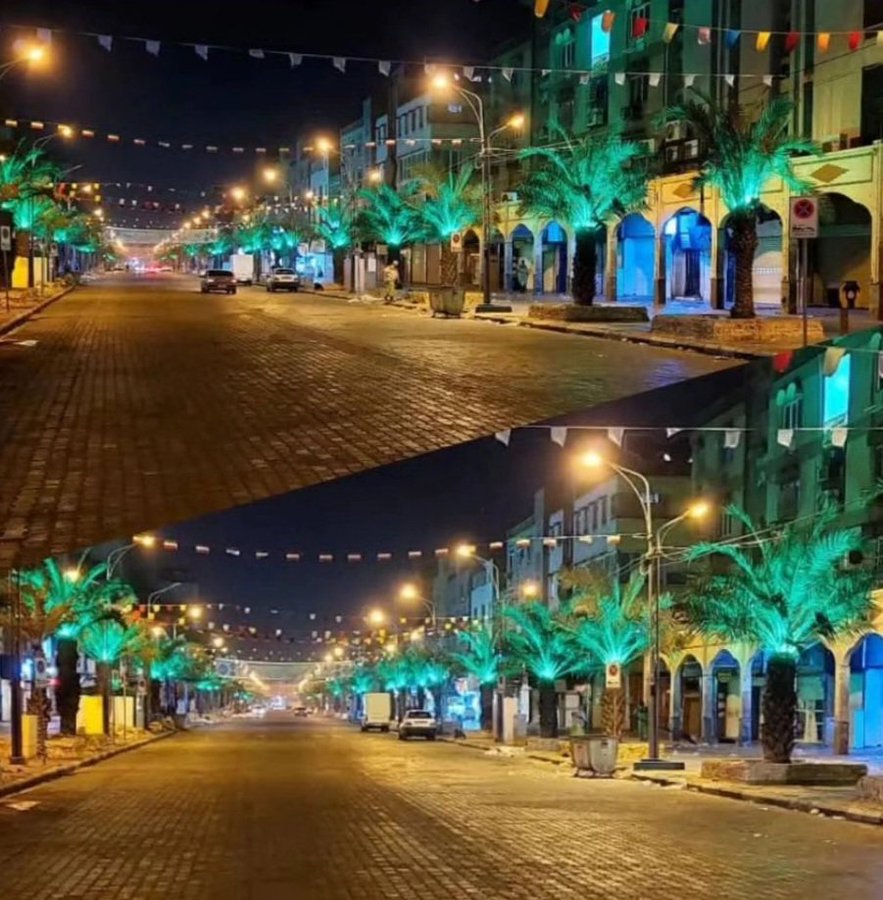 خیابان نادری با نخل‌های نورپردازی شده در شب‌های زیبا اهواز+عکس