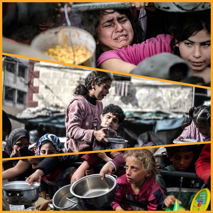 تلاش کودکان اهل غزه برای به دست آوردن کمی غذا+عکس