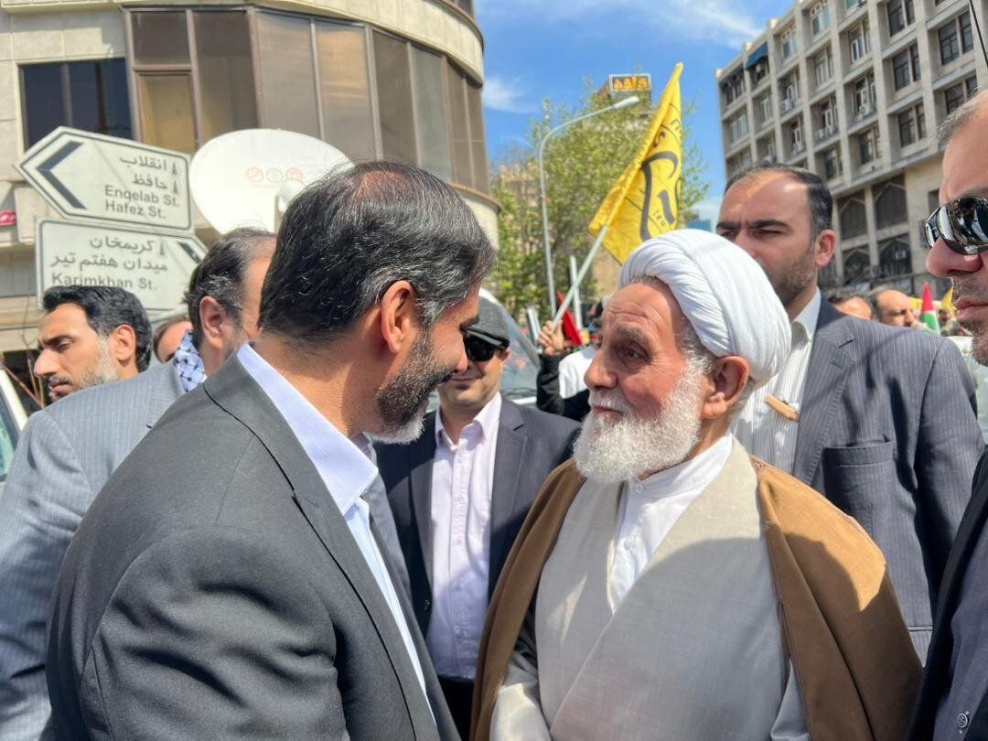 قالیباف، ناطق نوری و محسن رضایی در راهپیمایی قدس +عکس