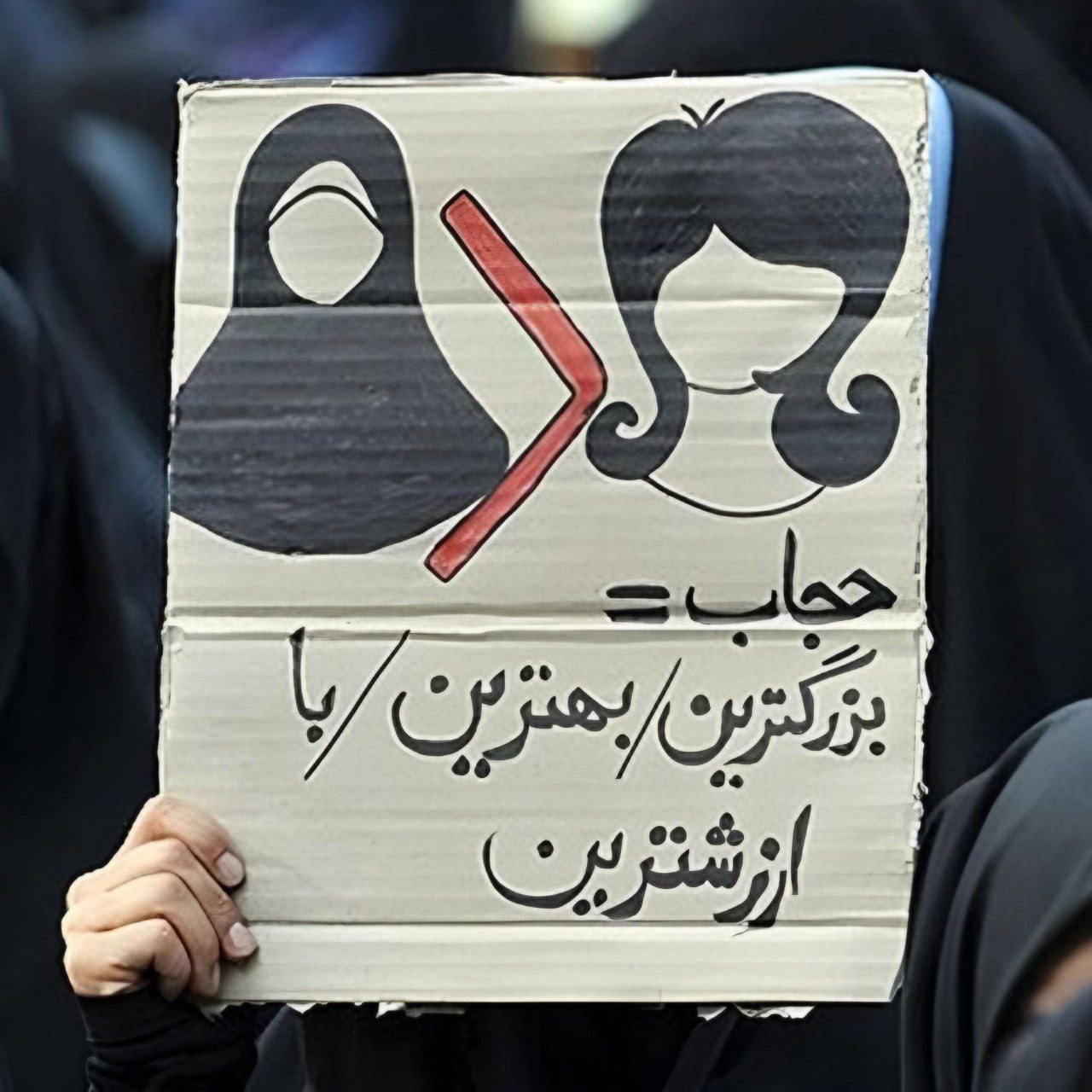  تصویری از یک پلاکارد متفاوت در تجمع حجاب امروز+عکس