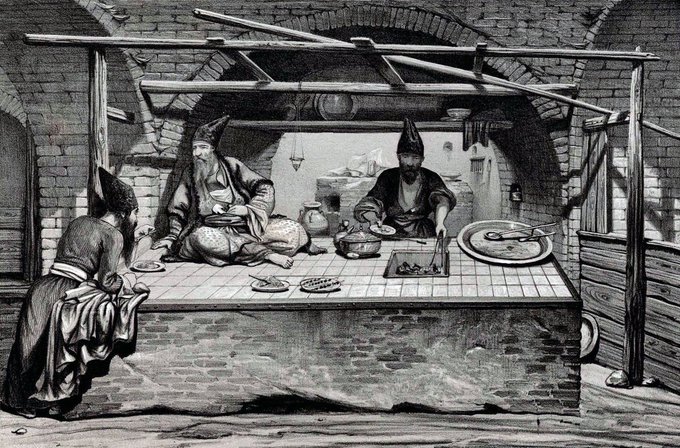 تصویر قدیمی از آشپزخانه بازار طهران در دوره قاجار