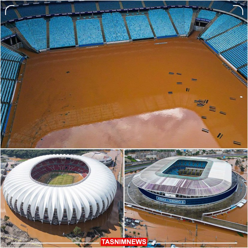 سیل علیه فوتبال در برزیل؛ زمین استادیوم غرق در سیلاب + عکس